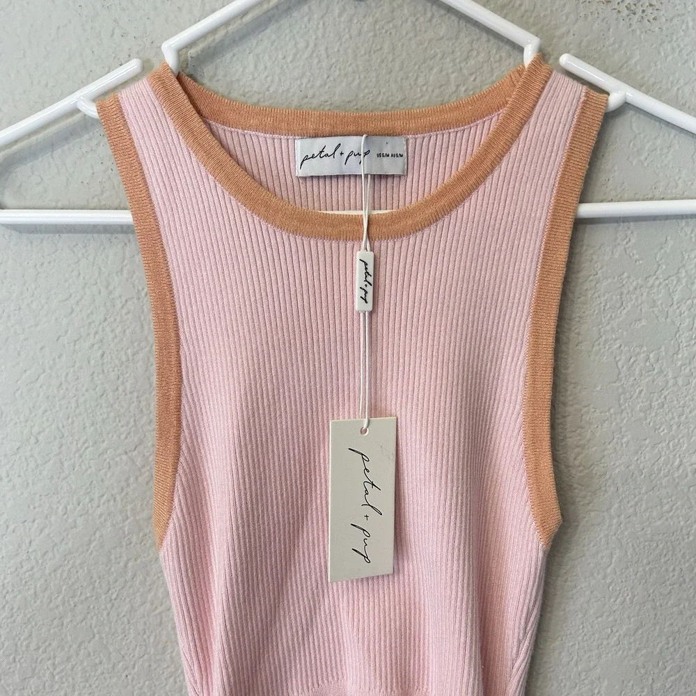 NWT Petal And Pup Sofi Bodycon Midi Dress Splice Women's Size S / M Pink Peach